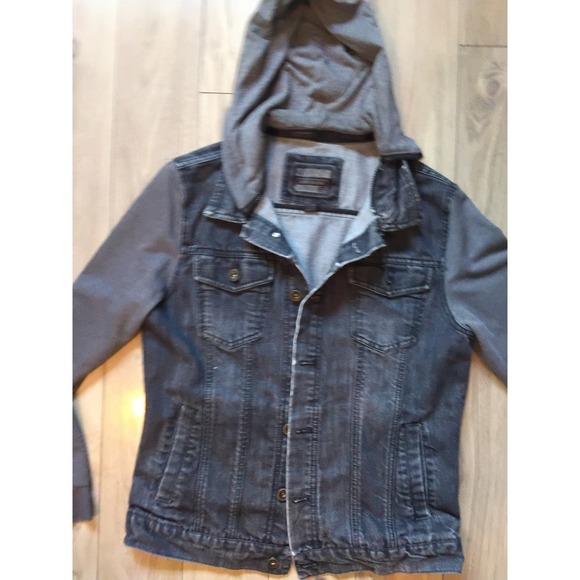 21MEN‎ Denim Jacket with Jersey Knit Hooded Sleeves - Men's Casual Stylish - Picture 4 of 9